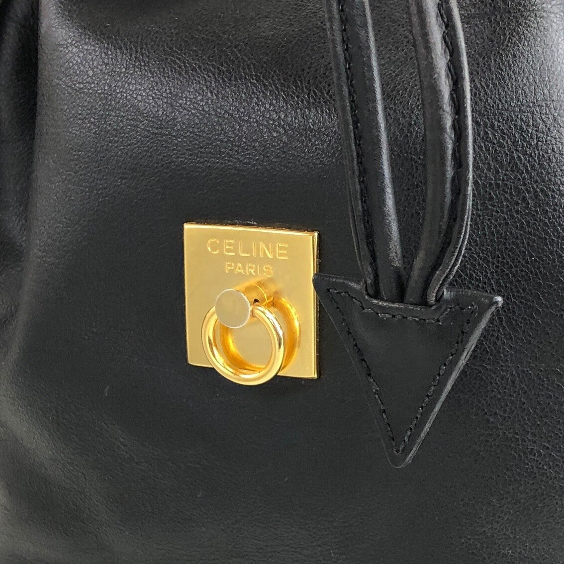 CELINE Gancini Drawstring Shoulder bag Black Vintage 4852gj