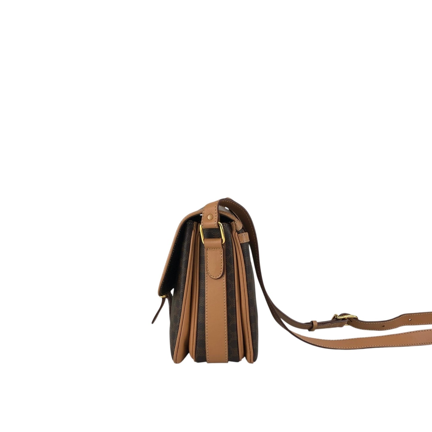 CELINE Macadam Blason Front Buckle Shoulder bag Brown Vintage zfp76j
