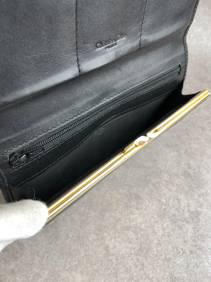 Christian Dior Metal Clasp Long Wallet Black Vintage k8a5us