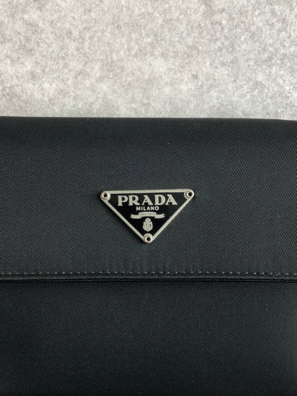 PRADA Triangle Logo Folded Wallet Black Vintage s2heh6