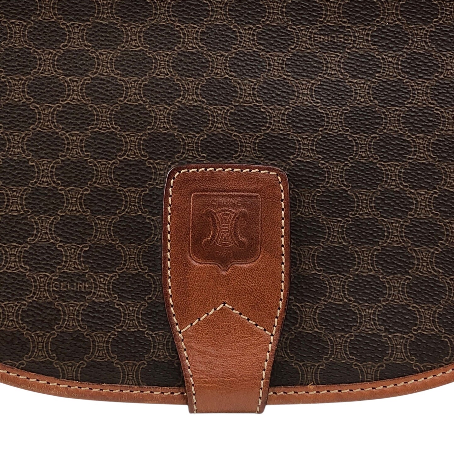 CELINE Macadam Blason Flap Shoulder bag Brown Vintage kv7fz3