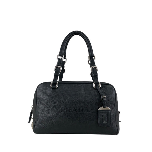 PRADA Logo Embossed Small Boston bag Handbag Black Vintage ydeszs