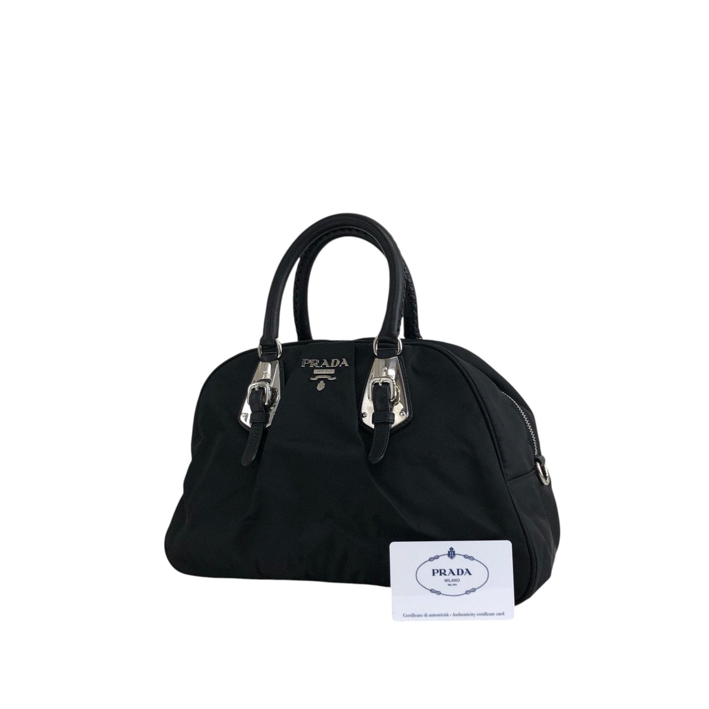 PRADA Logo Boston bag Handbag Black Vintage jipcs2