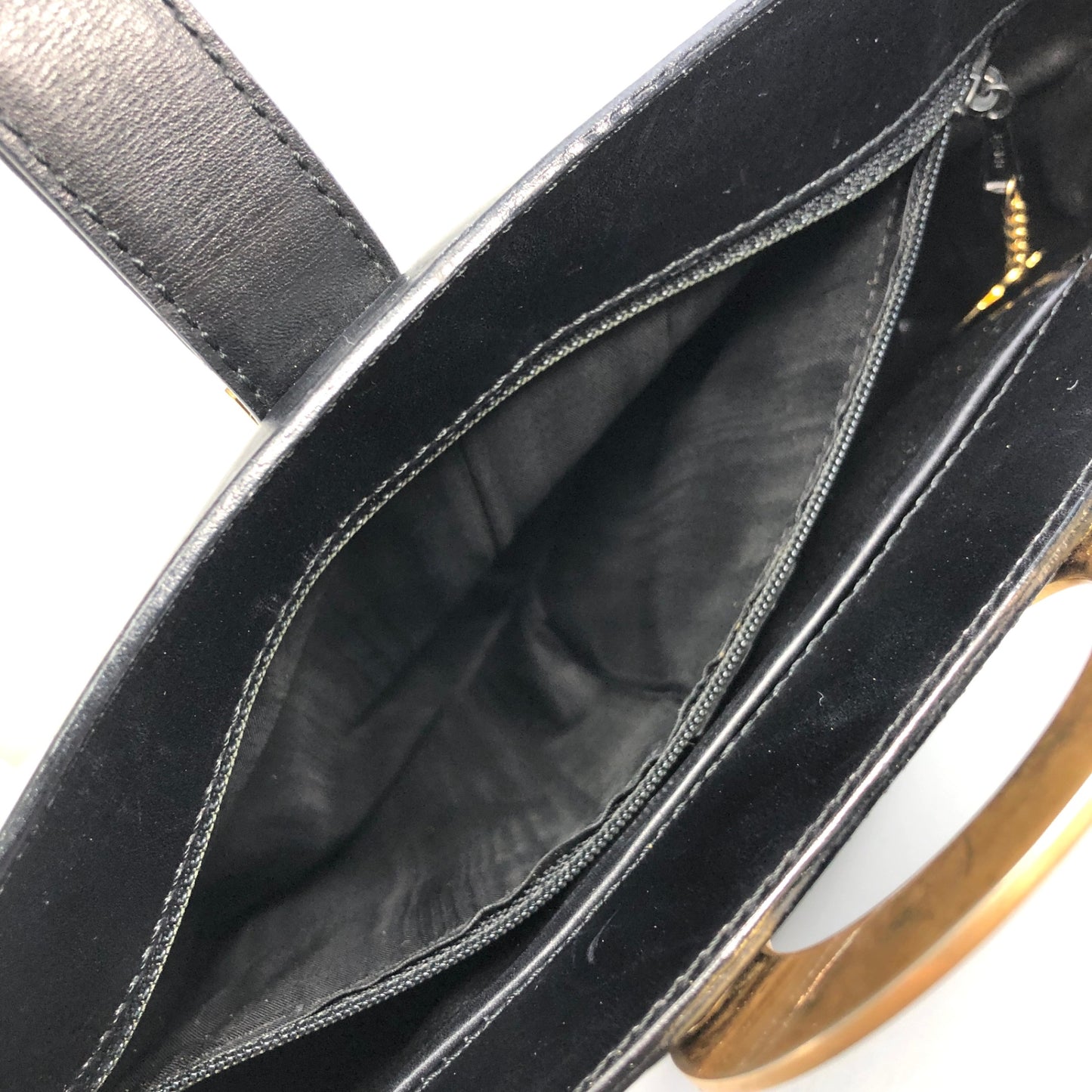 CELINE Circle Logo Leather Shoulder bag Black Vintage ysacmv