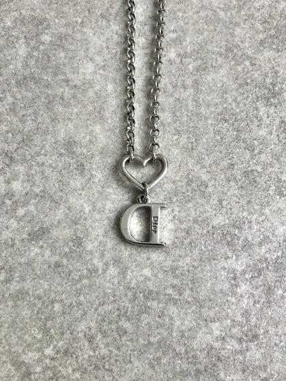 Christian Dior Logo Motif Rhinestone Necklace Silver Vintage eru8rm