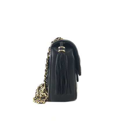 GIVENCHY Logo Motif Tassel Quilted Leather Shoulder bag Black Vintage cygn3n