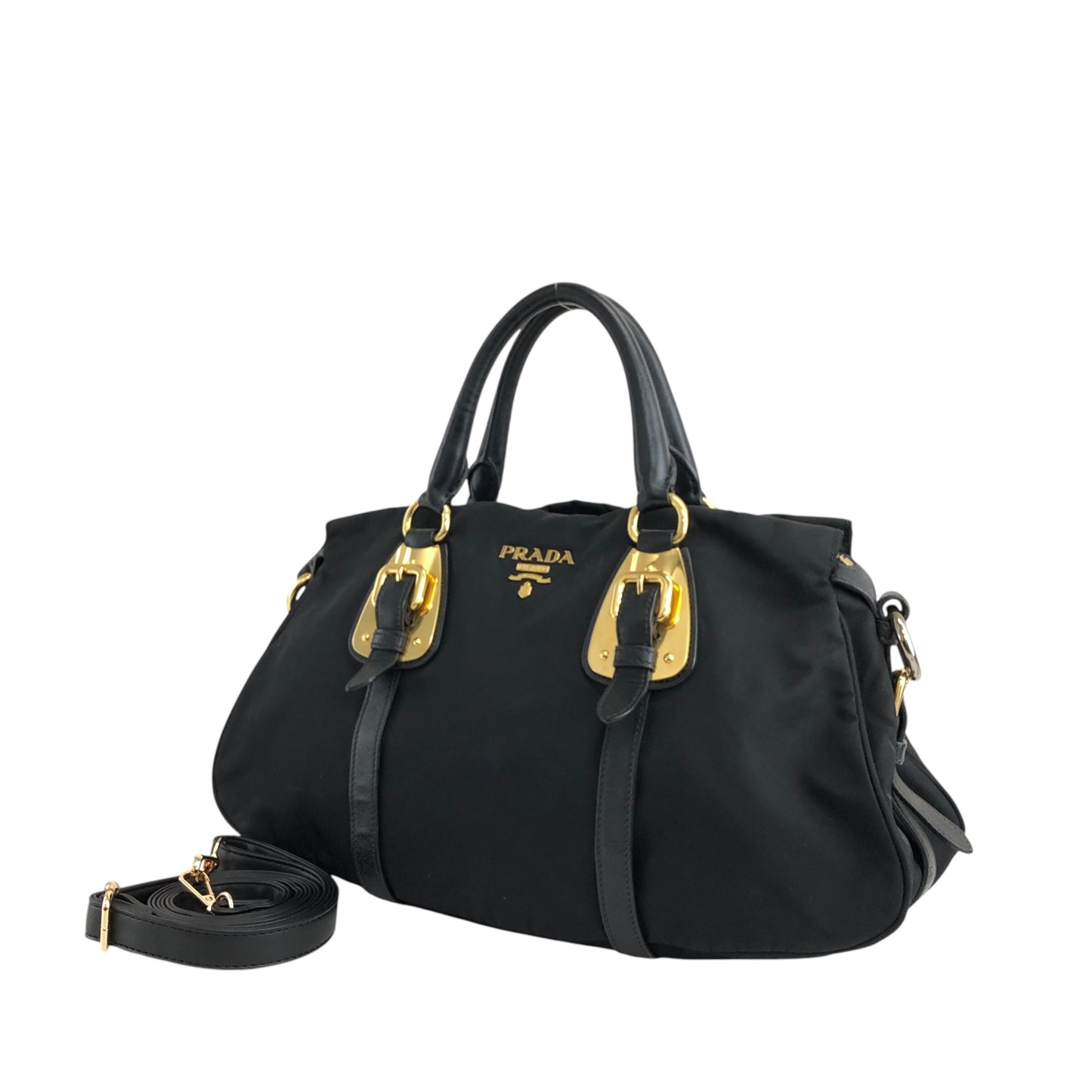 PRADA Logo Two-way Handbag Shoulder bag Black Vintage 7axa82