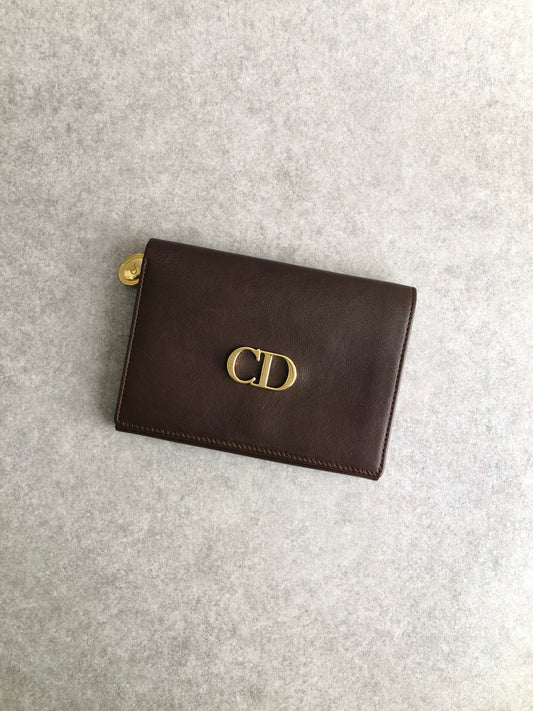 Christian Dior CD 標誌折疊錢包棕色復古 7ypju8