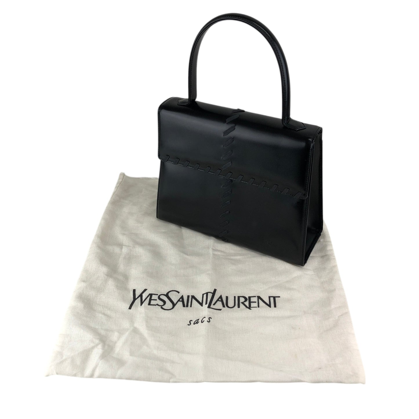 Yves Saint Laurent Logo Embossed Stitch Top Handle Handbag Black Vintage 5rym7i