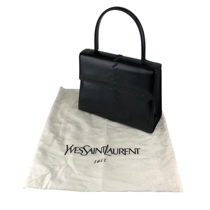 Yves Saint Laurent Logo Embossed Stitch Top Handle Handbag Black Vintage 5rym7i
