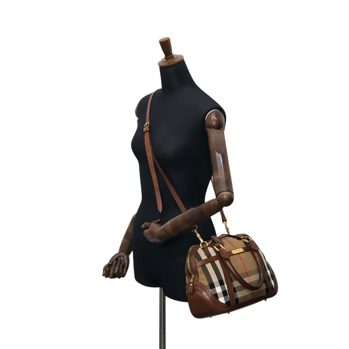 BURBERRY Check Two-way Handbag Shoulder bag Brown Vintage xuyjae