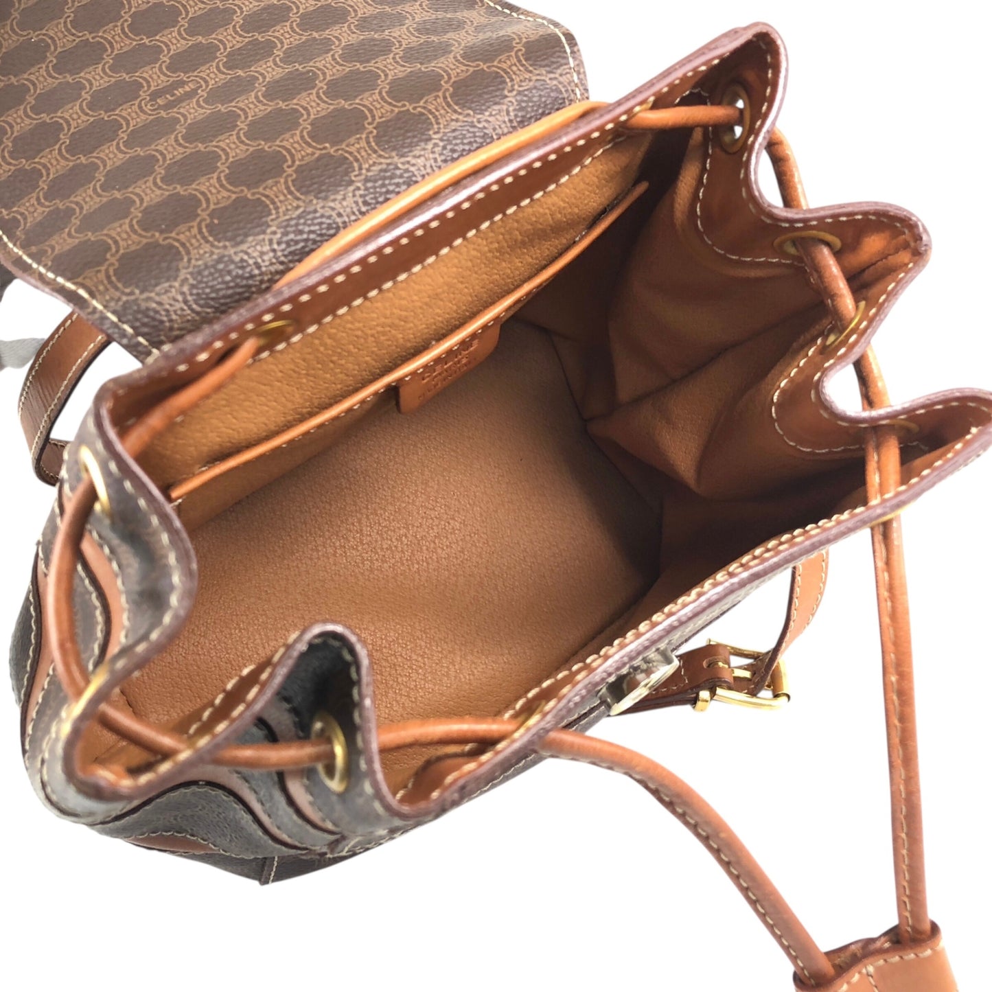 CELINE Macadam Logo Embossed Backpack Brown Vintage fbhpns