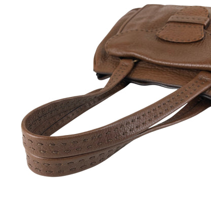 PRADA Triangle Logo Front Buckle Handbag Boston bag Brown Vintage v46bhc