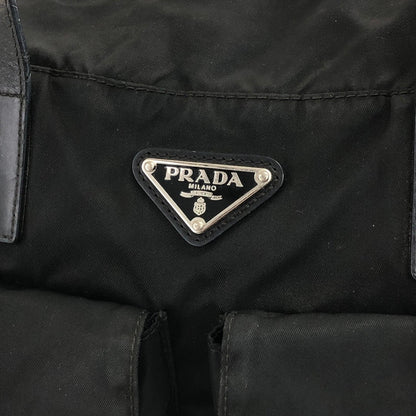 PRADA Triangle Logo Double Pocket Nylon Handbag Black Vintage u76z43