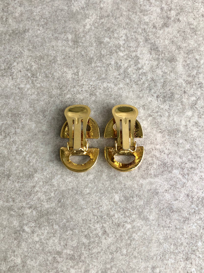 CELINE Horse Bit Earrings Gold Vintage wpmy55