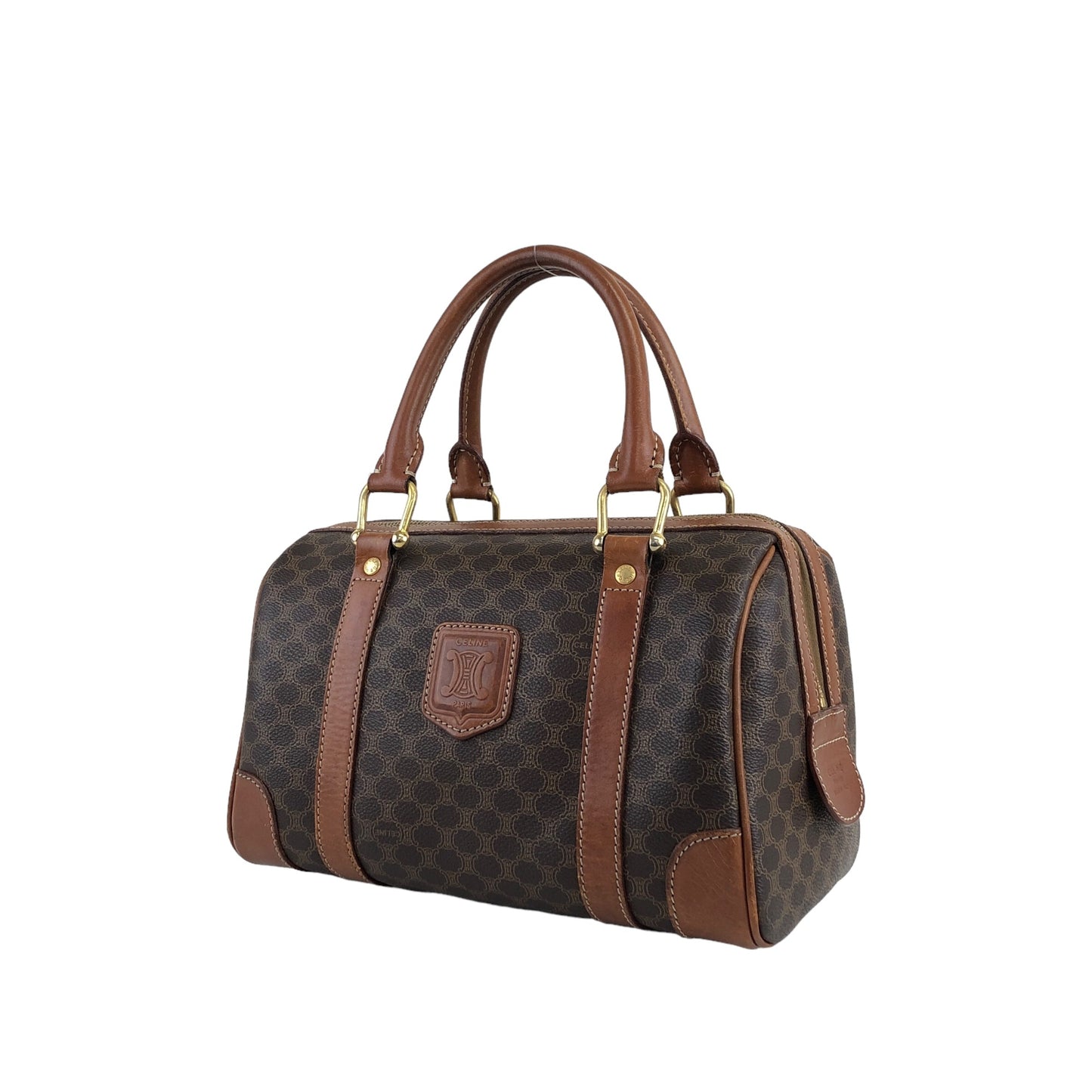 CELINE Macadam Blason Handbag Small Boston bag Brown Vintage dujsu6