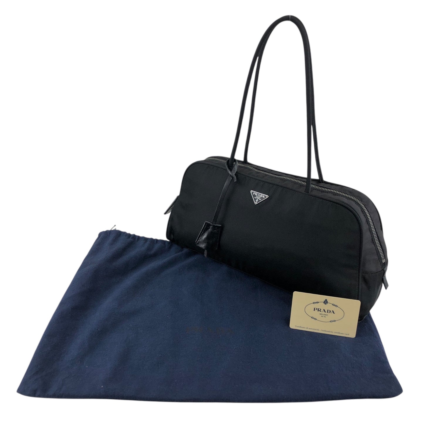 PRADA Tessuto Triangle Logo Padlock Small Boston bag Handbag Black Vintage a3zkst