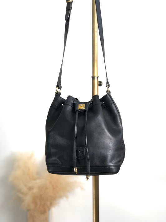 CELINE Blason Gancini Drawstring Shoulder bag Black Vintage 3zj4mf