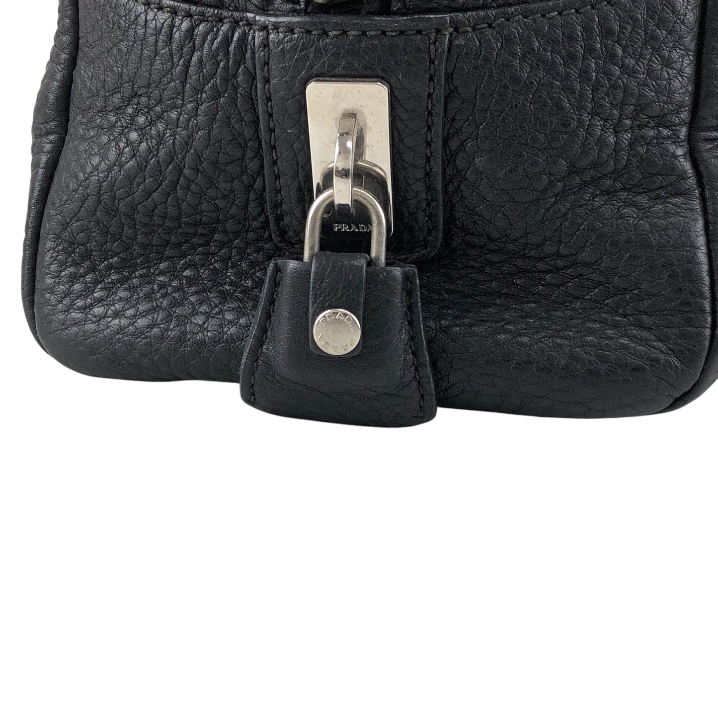 PRADA Logo Embossed Small Boston bag Handbag Black Vintage maefbu