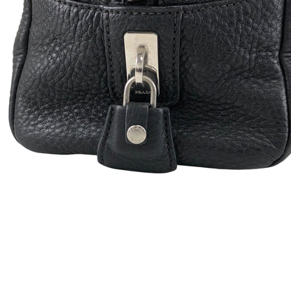 PRADA Logo Embossed Small Boston bag Handbag Black Vintage maefbu