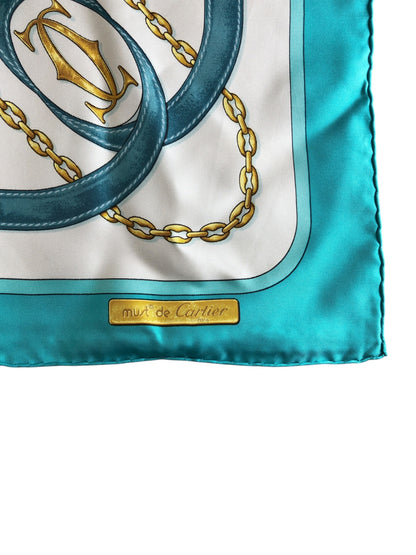 Cartier Silk Scarf White×Blue Vintage v2jmna