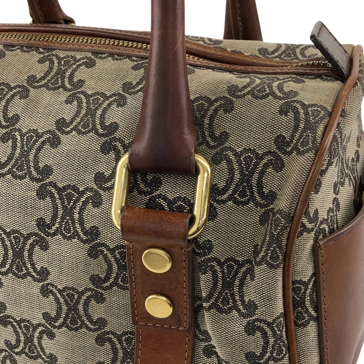CELINE Triomphe Small Boston bag Handbag Beige Vintage btsixw