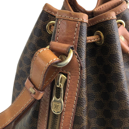 CELINE Macadam Blason Drawstring Shoulder bag Brown Vintage 7zaha3