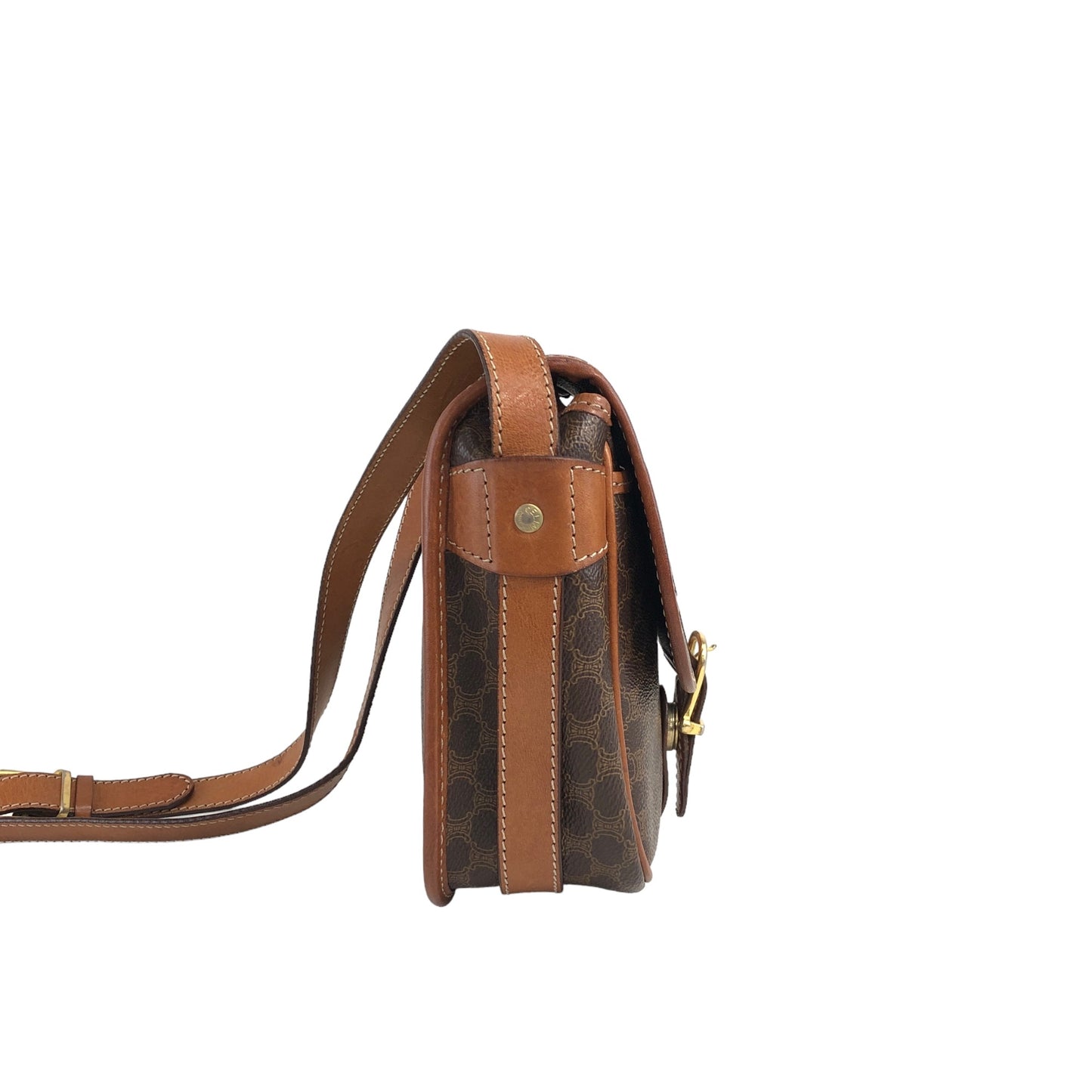 CELINE Macadam Blason Front Buckle Shoulder bag Brown Vintage g58842