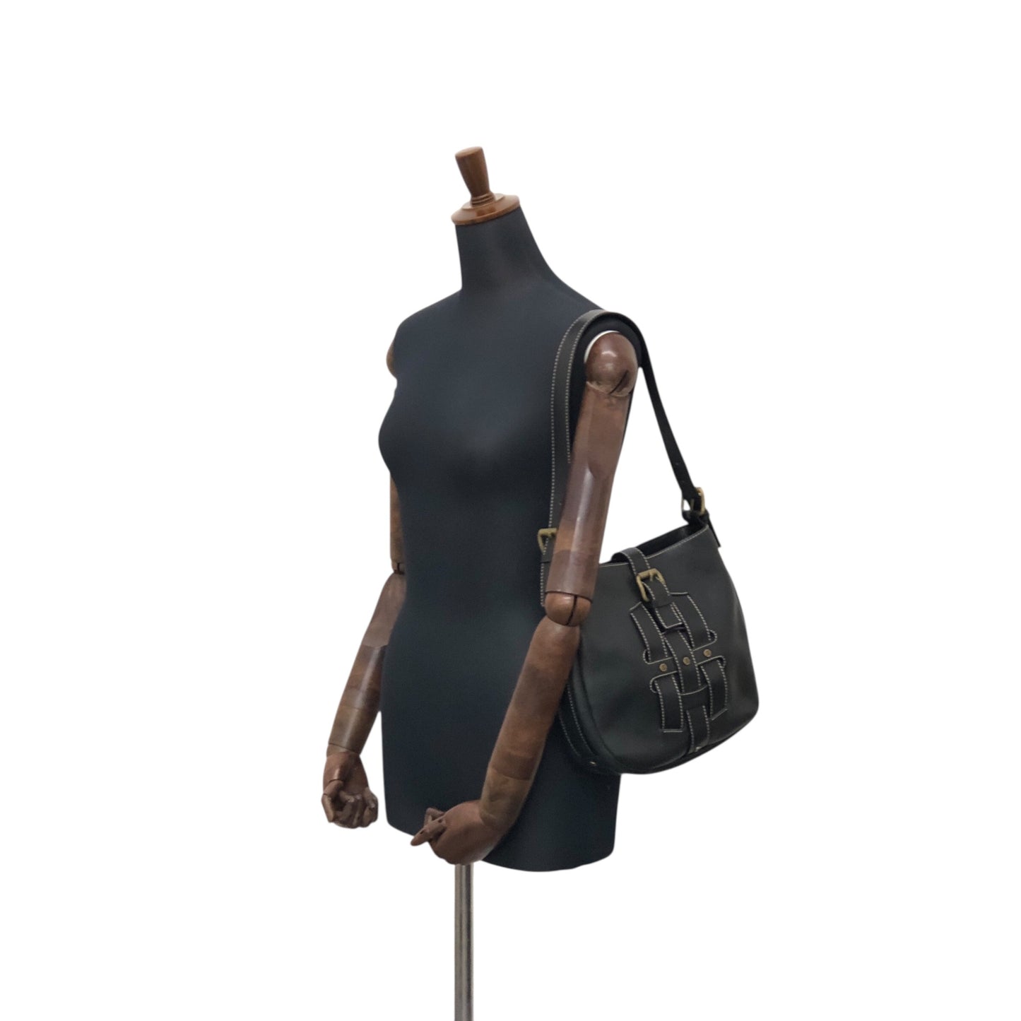 CELINE Front Buckle Shoulder bag Black Vintage f5ds3s