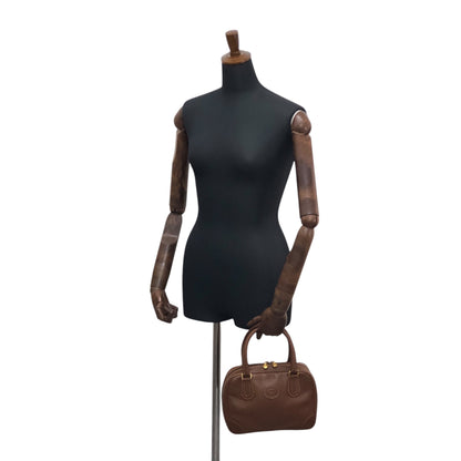 GUCCI Logo Embossed Handbag Boston bag Brown Vintage 7vibey
