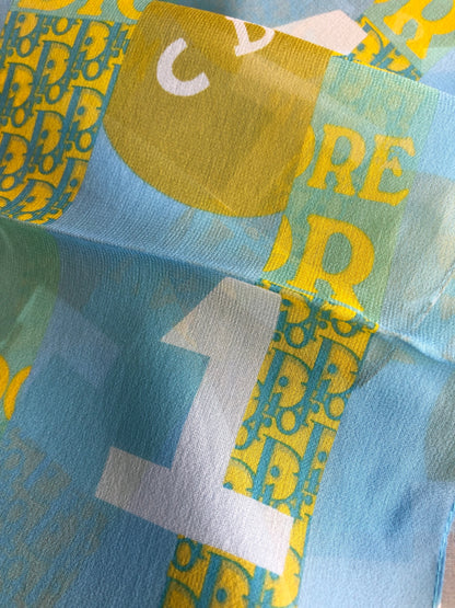 Christian Dior Trotter Silk Scarf Yellow×Blue Vintage 5xvrtn