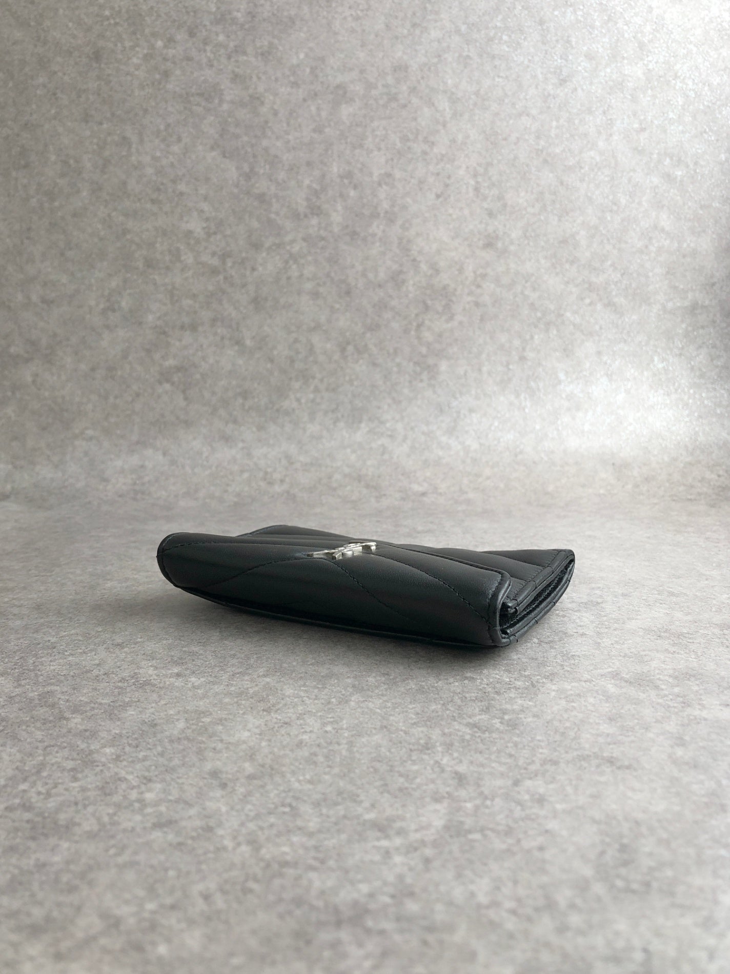 Yves Saint Laurent YSL Logo Bias Stitch Coin Purse Black Vintage 2kycf2