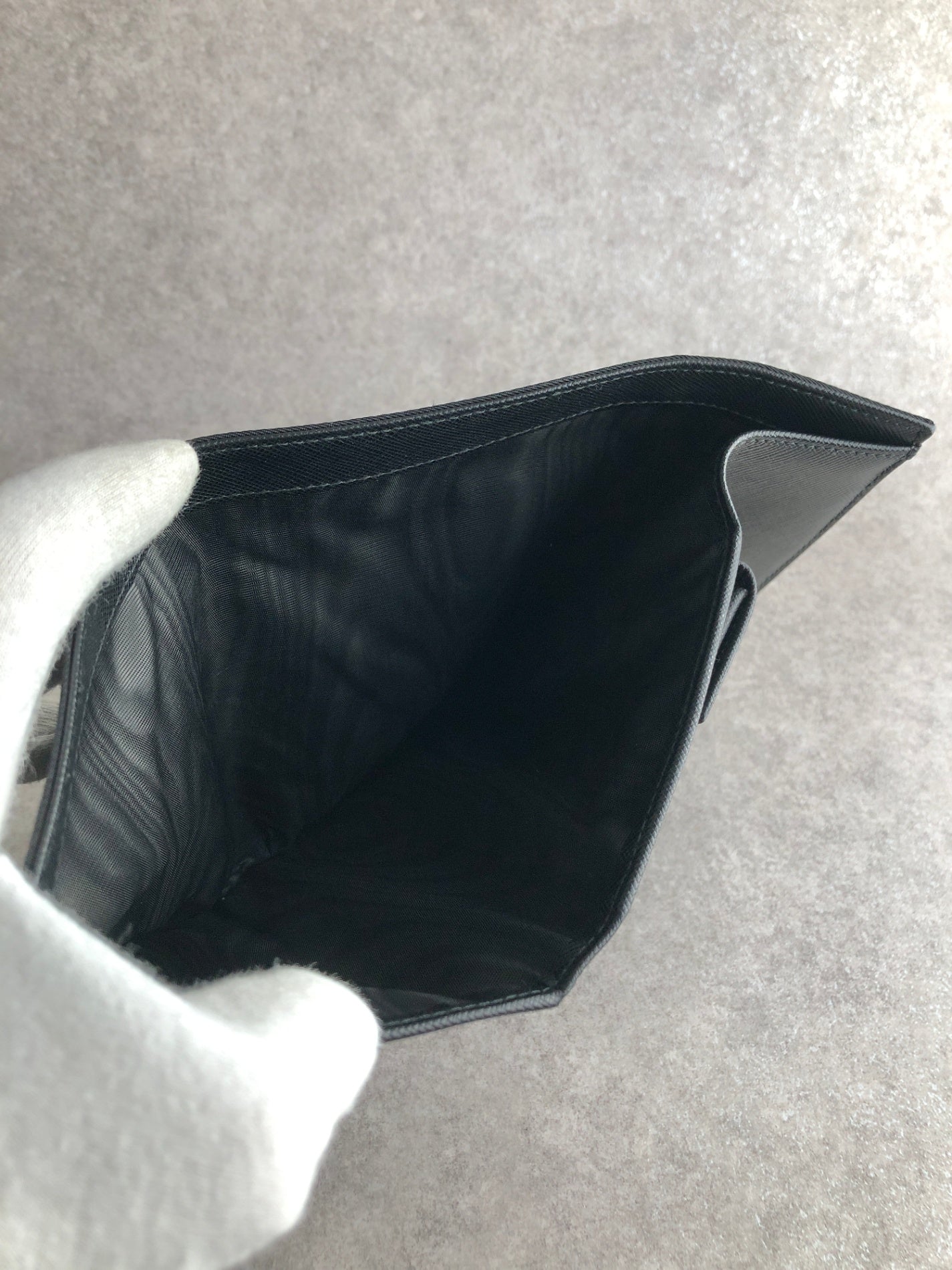 PRADA Tessuto Triangle Logo Trifold Wallet Black Vintage yyjymp
