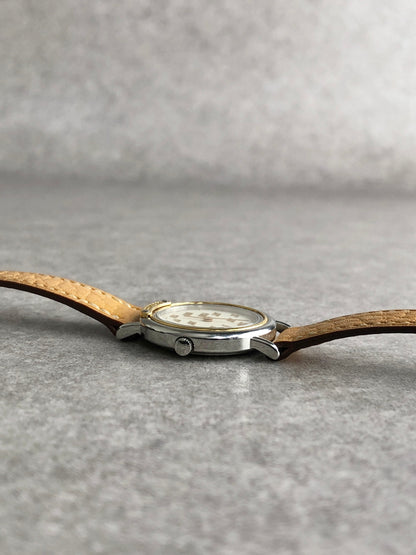 HERMES Logo Quartz Watch Camel Vintage tfub3s