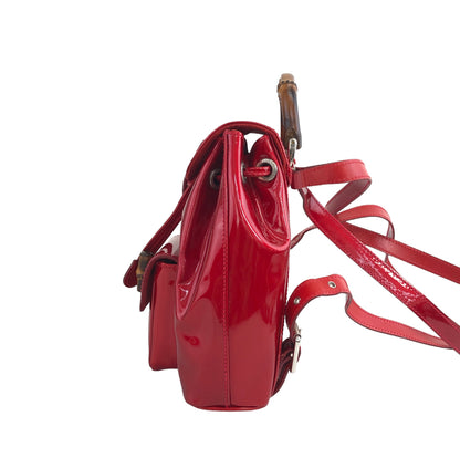 GUCCI Bamboo Patent Leather Small Backpack Red Vintage fxpb65