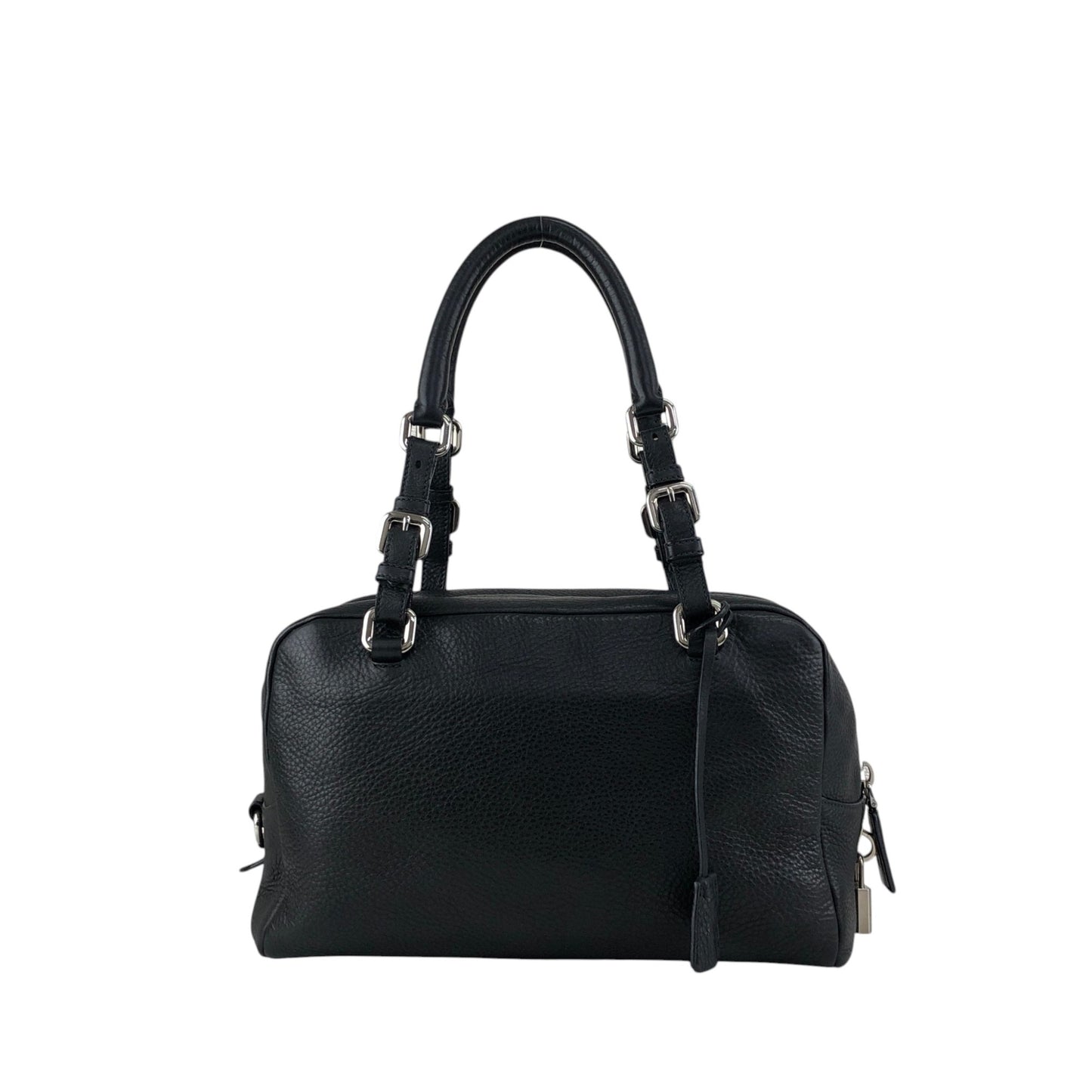 PRADA Logo Embossed Small Boston bag Handbag Black Vintage ydeszs