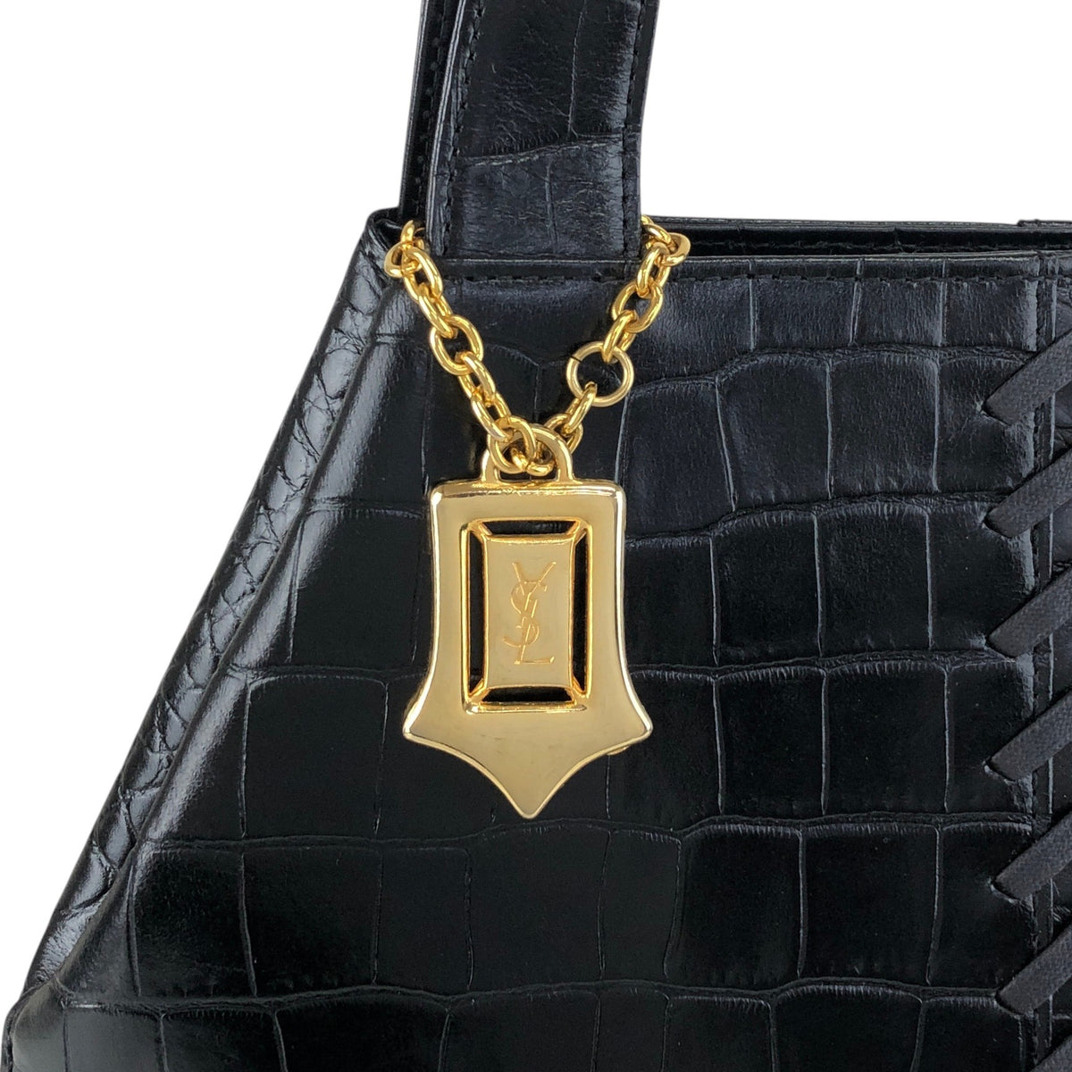 Yves Saint Laurent YSL Logo Cassandra Handbag Black Vintage hi7662
