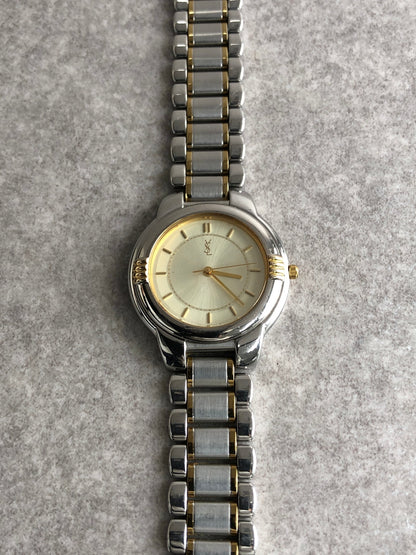 Yves Saint Laurent YSL Logo Quartz Watch Silver 6031-G11246TA Vintage vv2bv3