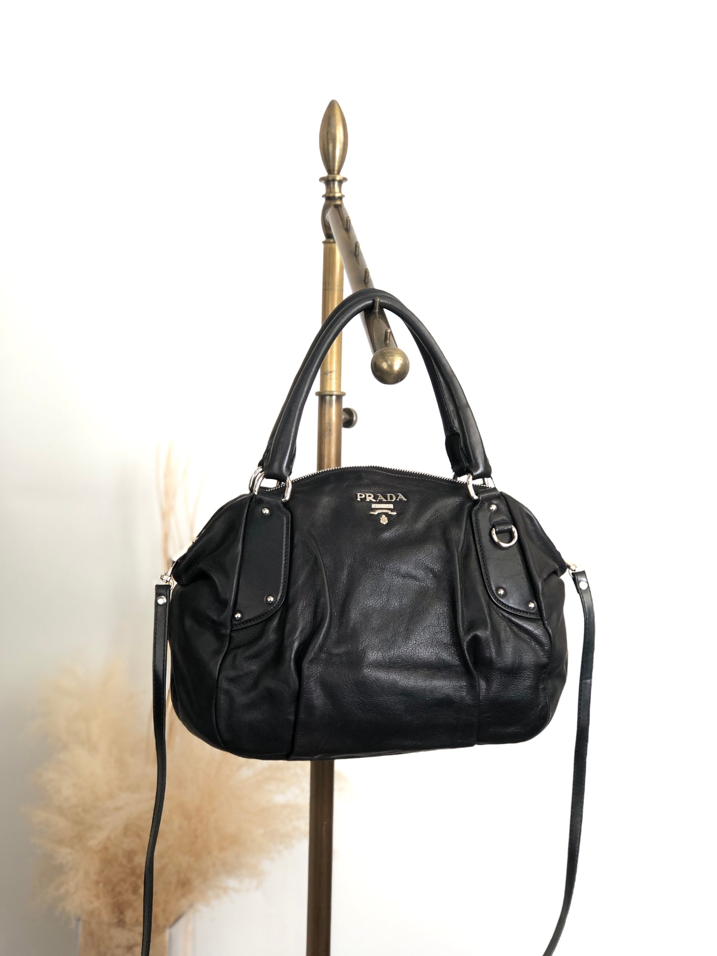 PRADA Logo Two-way Handbag Shoulder bag Black Vintage 28pkhx