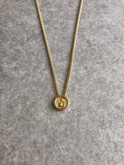 Christian Dior CD Logo Necklace Gold Vintage 2ie265