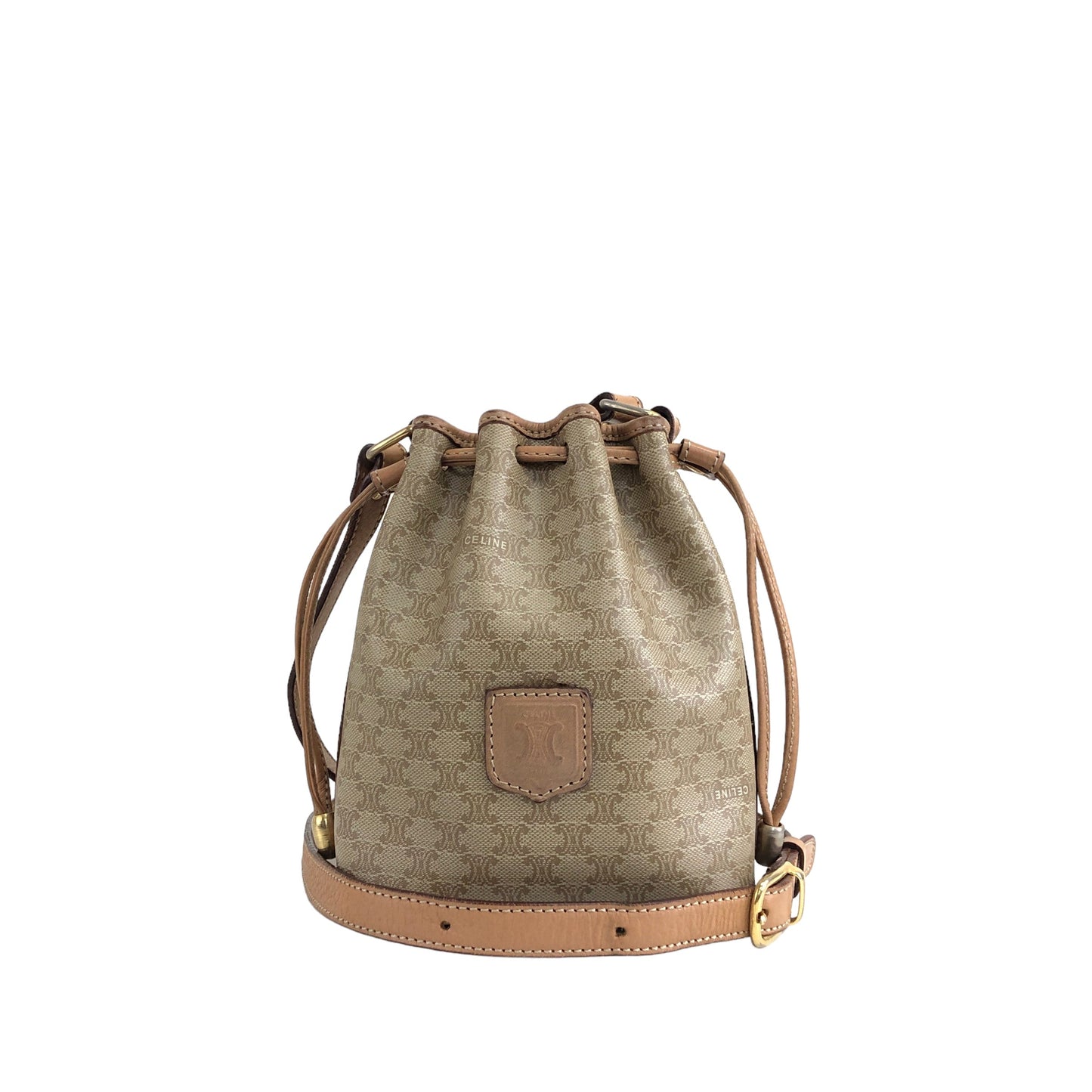 CELINE Macadam Blason Drawstring Small Shoulder bag Beige Vintage k56rng