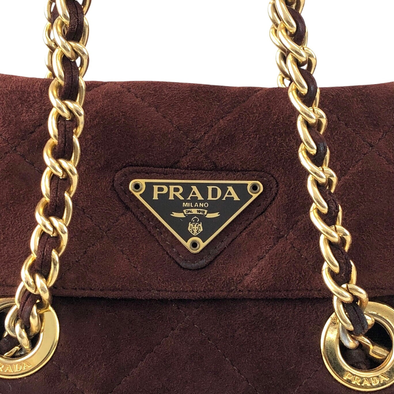 PRADA Triangle Logo Chain Shoulder bag Brown Vintage aprb7j