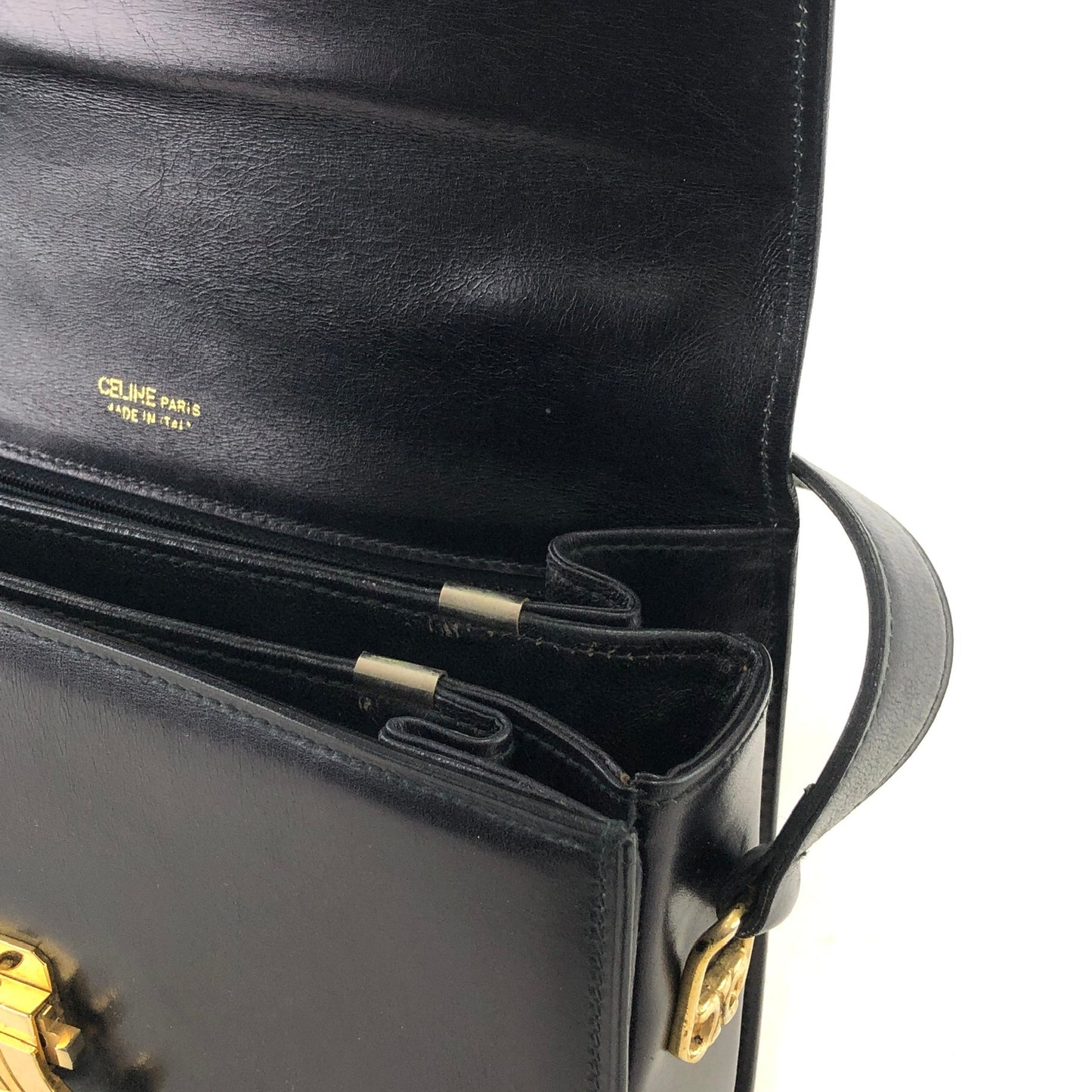 CELINE Triomphe Leather Crossbody Shoulder bag Black Vintage iv4xyc