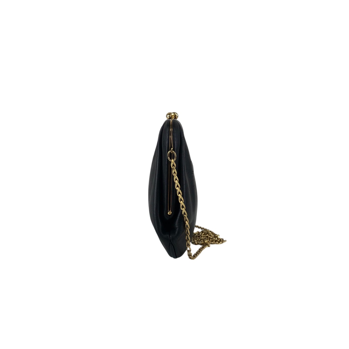 CELINE Blason Metal Clasp Chain Shoulder bag Black Vintage 5isej6