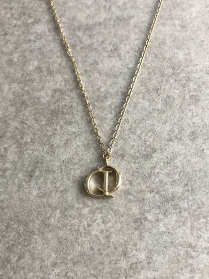Christian Dior CD Logo Necklace Gold Vintage cdhu6c