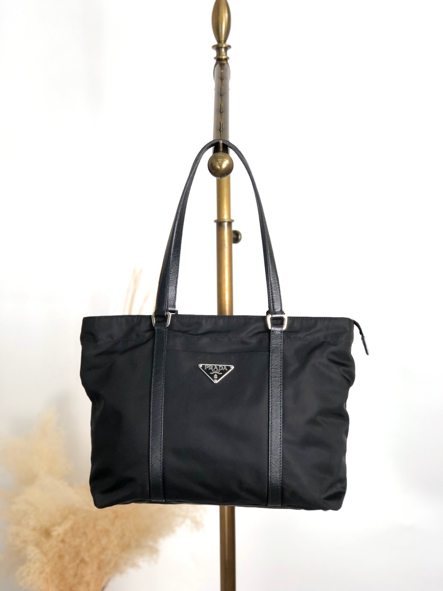PRADA Tessuto Triangle Logo Totebag Black Vintage 8caxp5