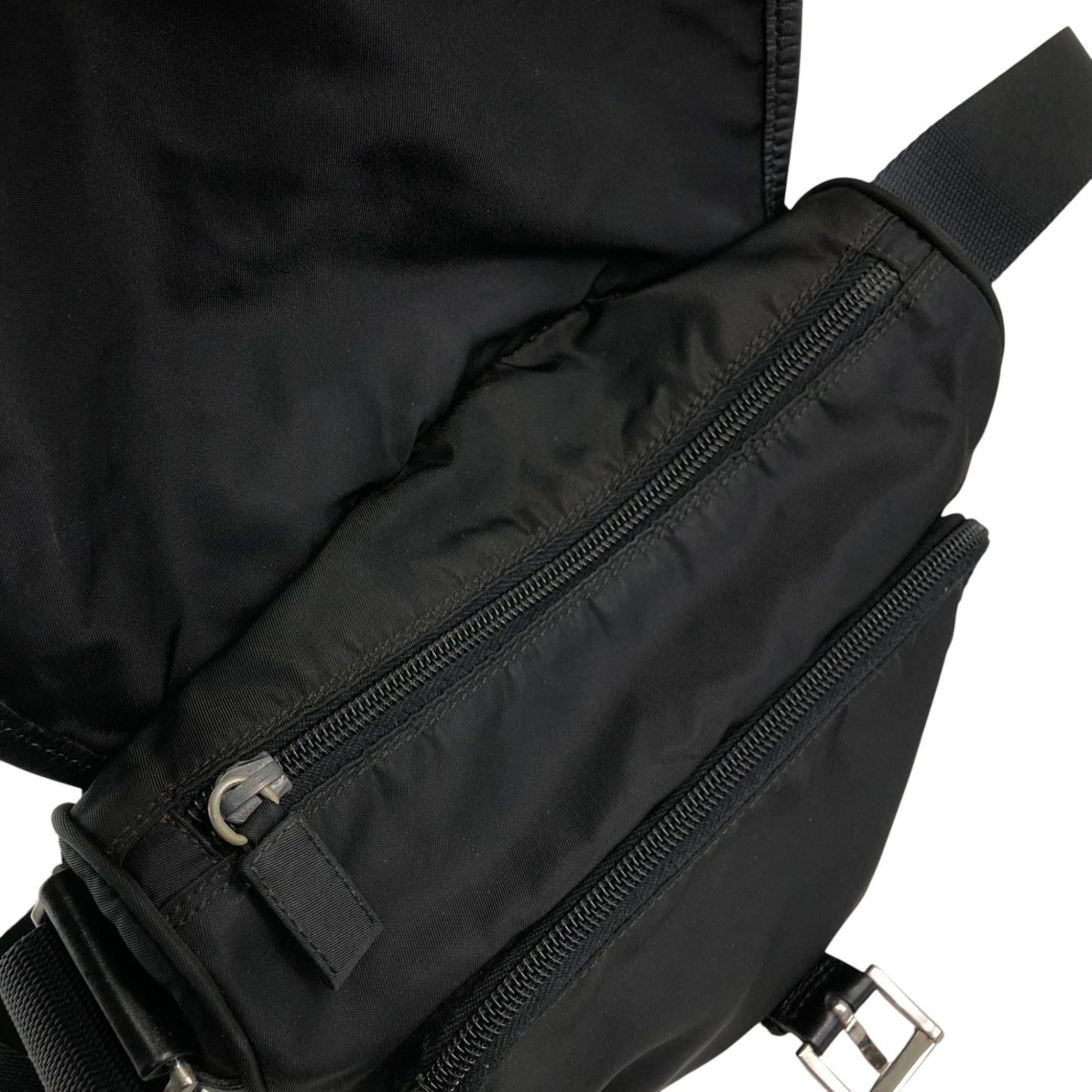 PRADA Tessuto Triangle Logo Front Buckle Shoulder bag Black Vintage kyt5ds