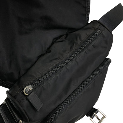 PRADA Tessuto Triangle Logo Front Buckle Shoulder bag Black Vintage kyt5ds