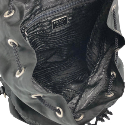 PRADA Tessuto Triangle Logo Front Buckle Double Pocket  Backpack Black Vintage ept4gf