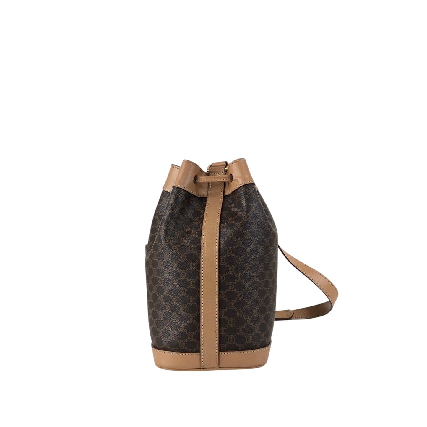 CELINE Macadam Blason Drawstring Shoulder bag Brown Vintage 3mevbd